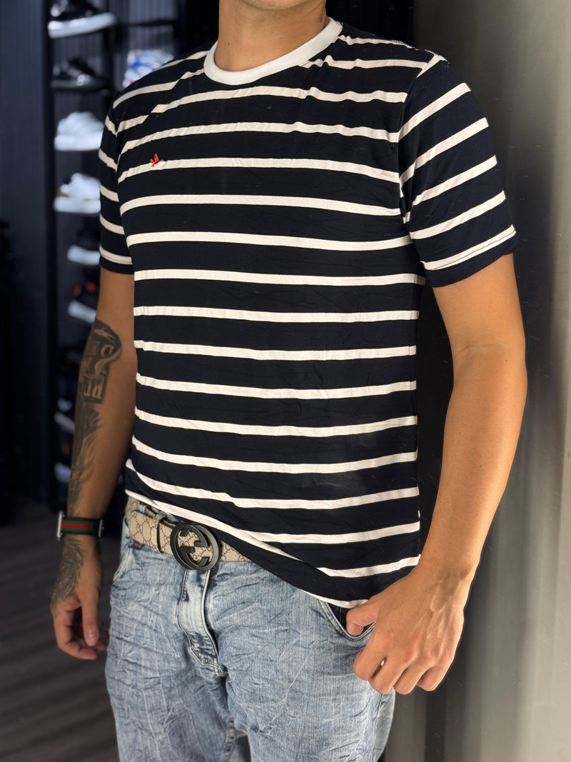 Camiseta Brooksfield - Azul Marinho c/ Branco - 2208